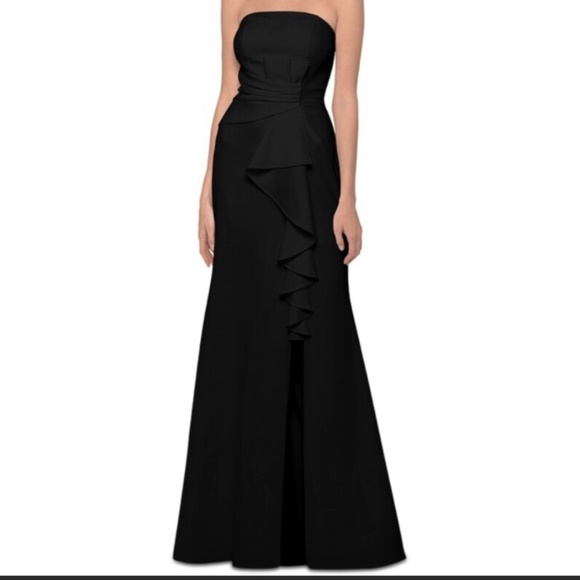 NWT Betsy & Adam BLACKRuffle Cascade Front Scuba Trumpet Strapless Dress-Size 12 - Picture 2 of 10